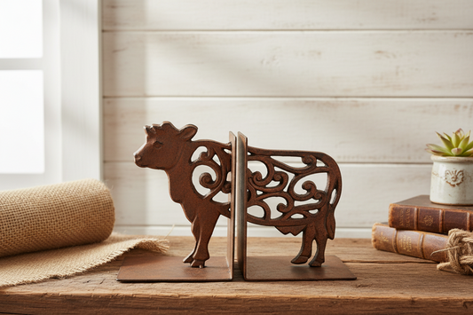 Bookends Bookend Cow Country Rustic Cast Iron