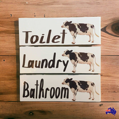 Cow Toilet Laundry Bathroom Door Sign - The Renmy Store Homewares & Gifts 