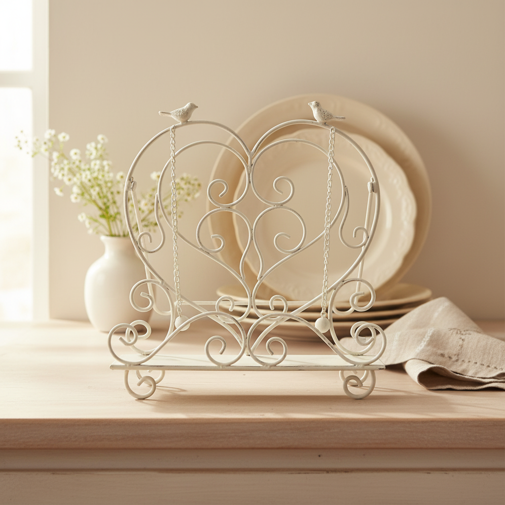 Book Stand Heart Love White Wash Provincial | Iron Recipe Stand 32.5x25x35cm