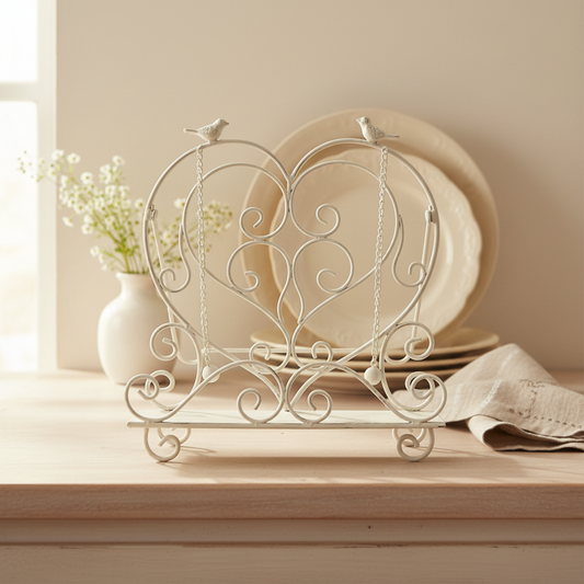 Book Stand Heart Love White Wash Provincial | Iron Recipe Stand 32.5x25x35cm