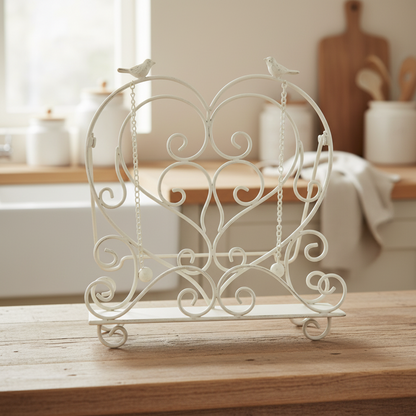 Book Stand Heart Love White Wash Provincial | Iron Recipe Stand 32.5x25x35cm