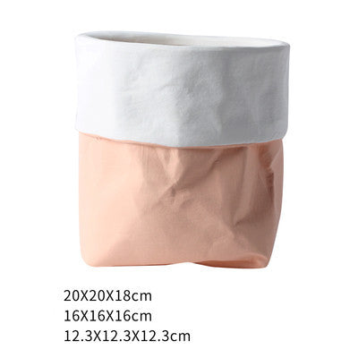 Rustic Bag Planter Pot - Ceramic Paper Bag Flower Pot