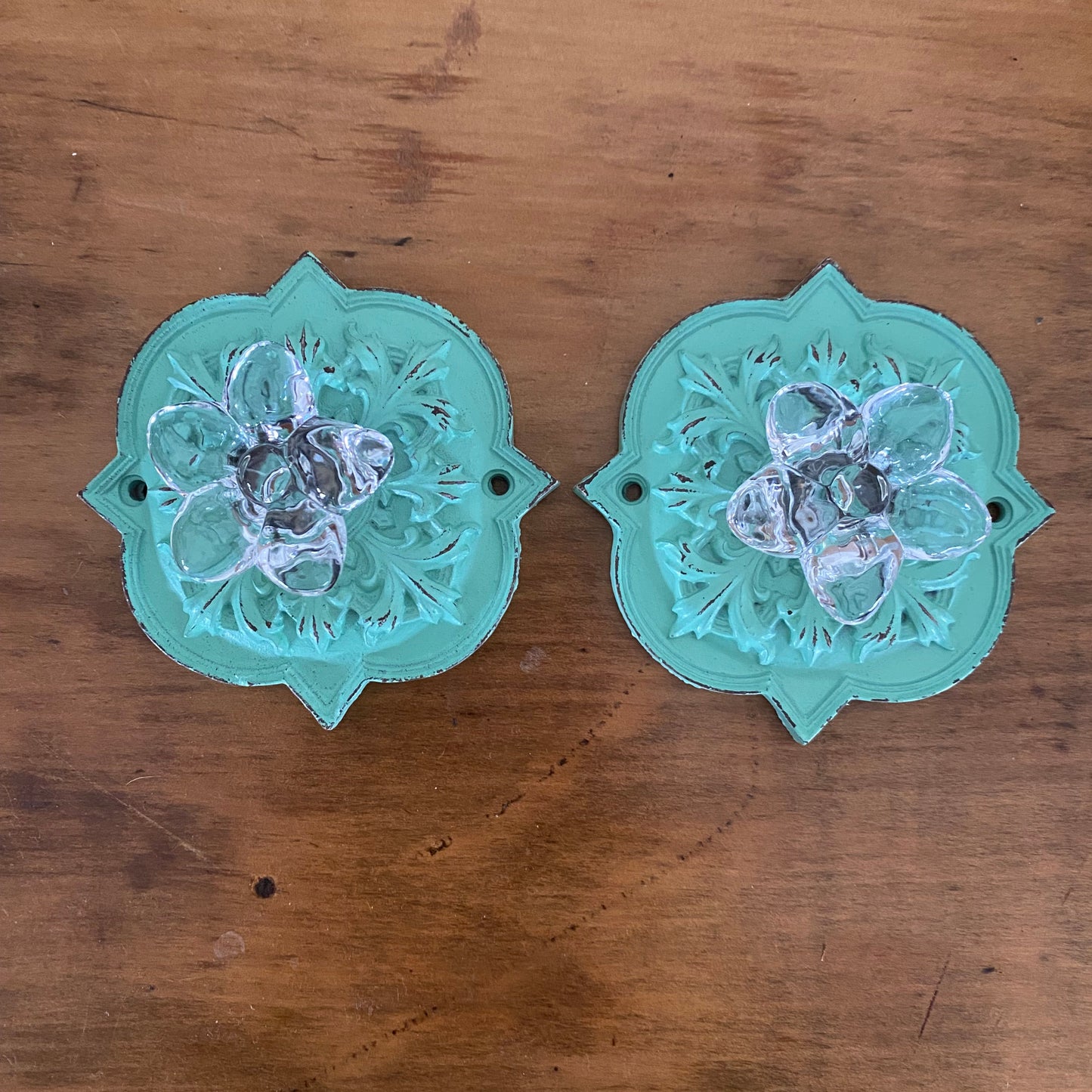 Cabinet Knob Set of 2 | Aqua Green Blue Vintage Resin Drawer Pull