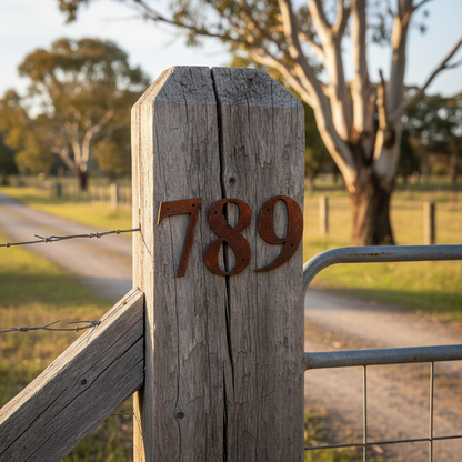 Rusty Metal House Numbers | Cor10 Steel Letterbox Street Address Sign Aussie Made