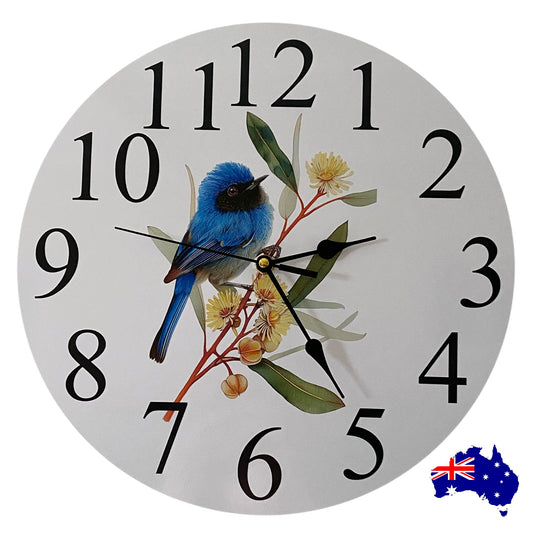 Clock Wall Blue Wren Superb Fairy-Wren Aussie Made | 30cm & 60cm Silent Wall Clock