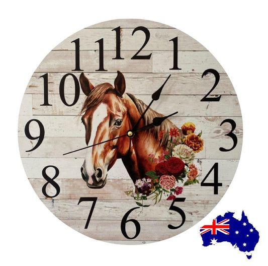 Clock Wall Quarter Horse Floral Aussie Made