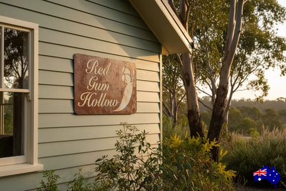 Custom Australian Gum Nut Property Sign - Red Gum Hollow - Rusty Metal Steel Sign - Australian Made