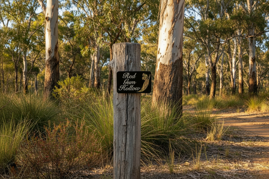Custom Australian Gum Nut Property Sign - Red Gum Hollow - Rusty Metal Steel Sign - Australian Made