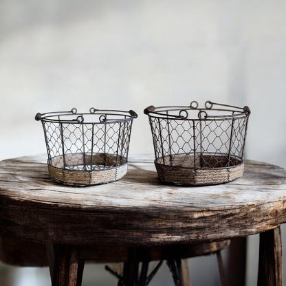 Storage Basket Fruit Eggs Metal Farmhouse