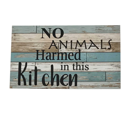 No Animals Harmed In This Kitchen Vegan Vegetarian Blue Sign - The Renmy Store Homewares & Gifts 