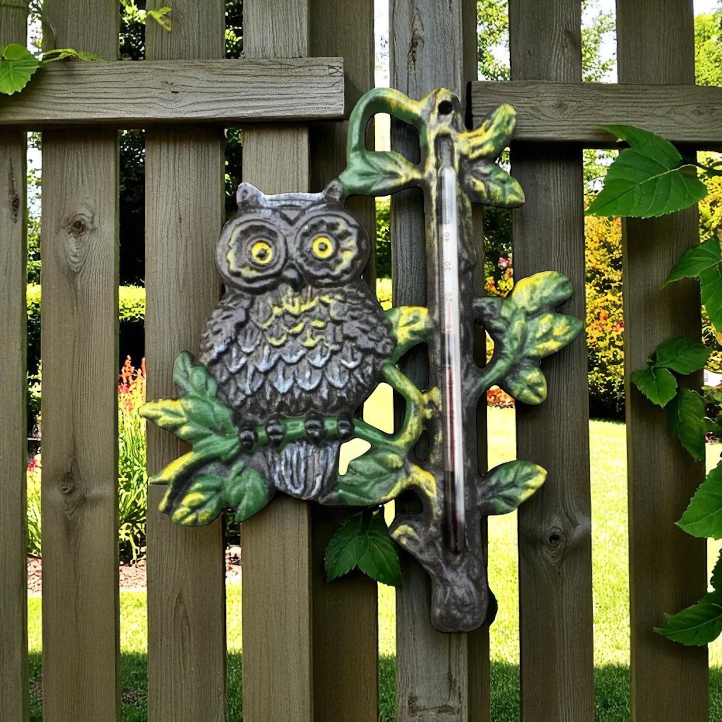 Owl Thermometer Wall Vintage Garden Cast Iron Rustic