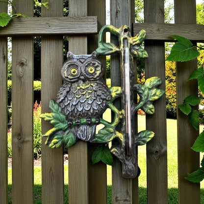 Owl Thermometer Wall Vintage Garden Cast Iron Rustic