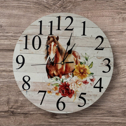 Clock Wall Barb Horse Floral Aussie Made