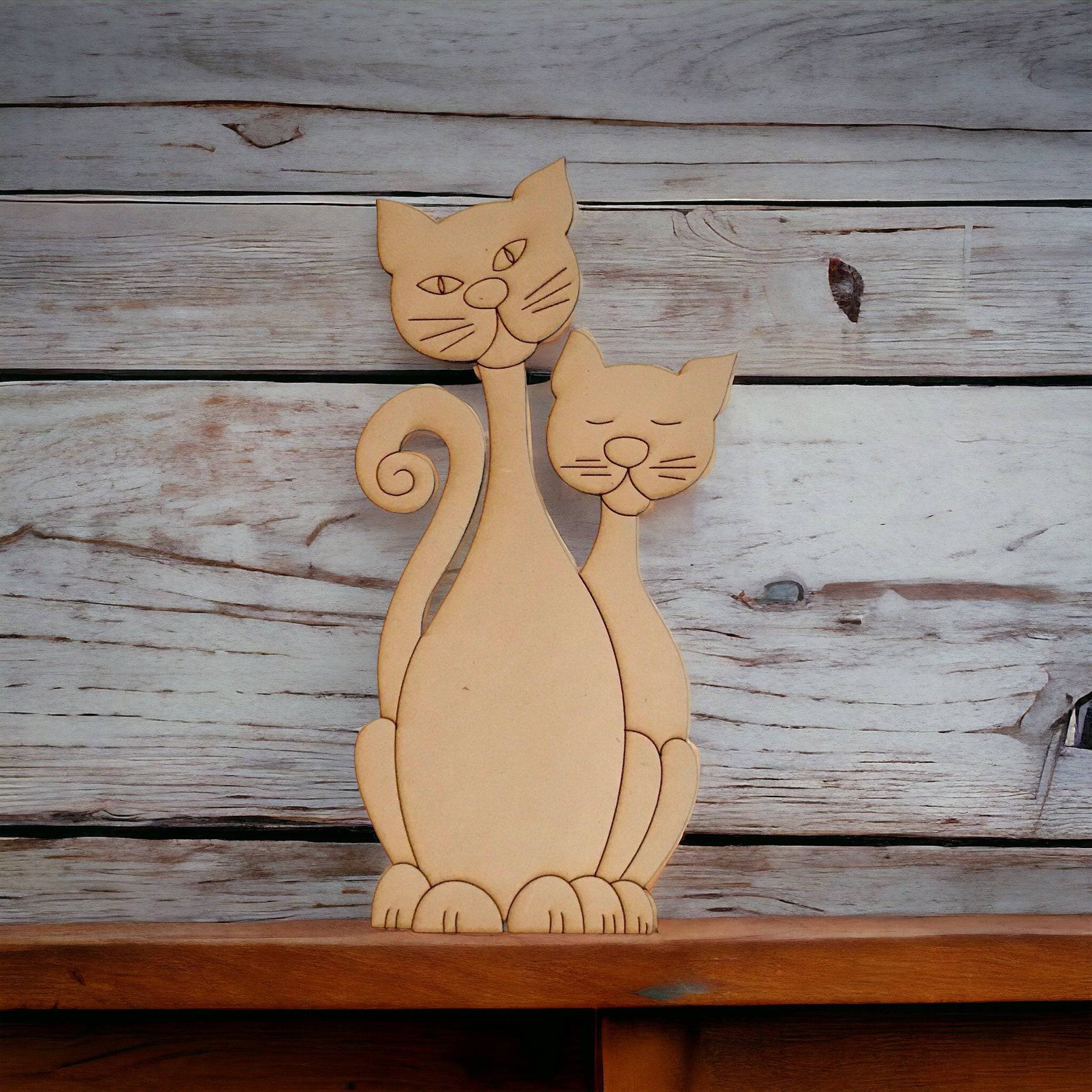 Two Cats Cat Standing DIY Raw MDF Timber - The Renmy Store Homewares & Gifts 