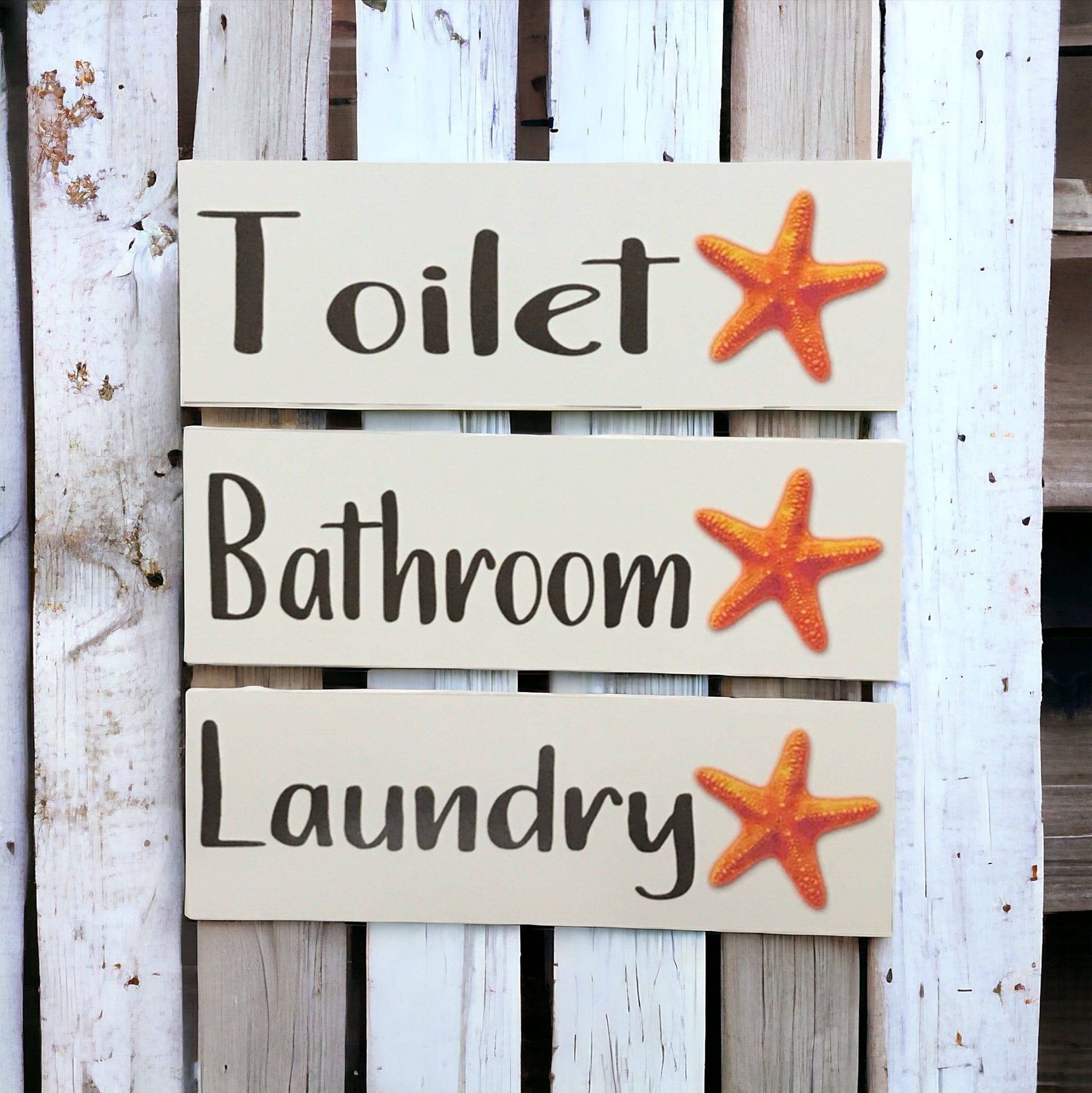 Starfish Orange Beach Door Sign Toilet Laundry Bathroom - The Renmy Store Homewares & Gifts 