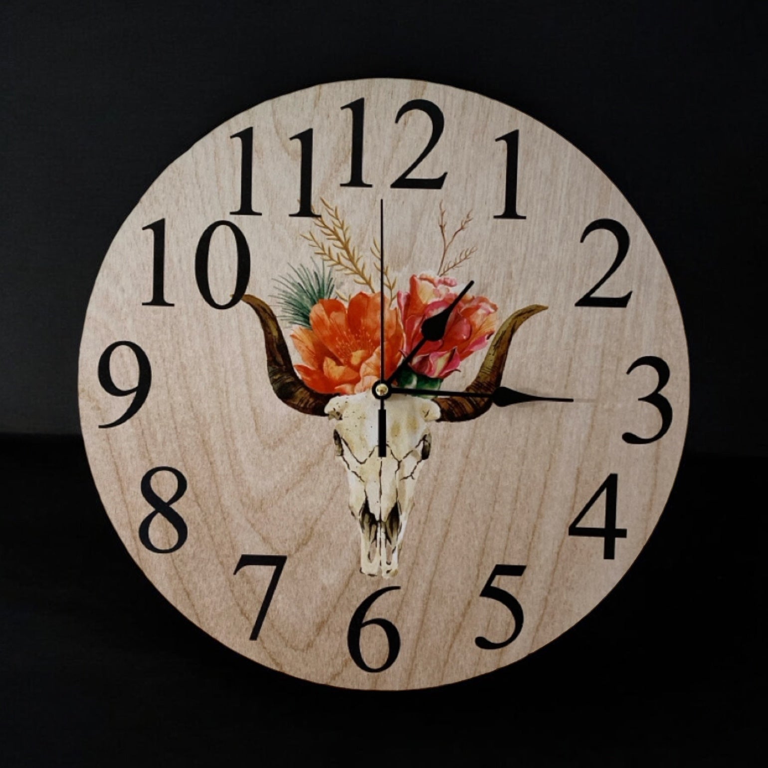 Clock Wall Wild West Cow Bull Skull Floral Aussie Made - The Renmy Store Homewares & Gifts 