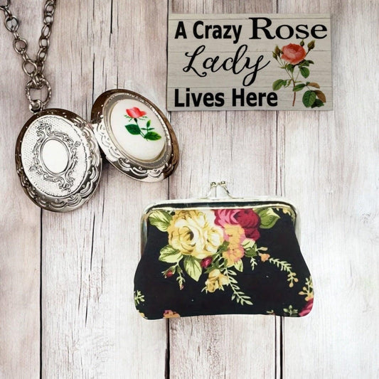 Rose Purse Necklace Crazy Sign Gift Set