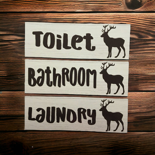Stag Deer Black Door Sign Toilet Laundry Bathroom