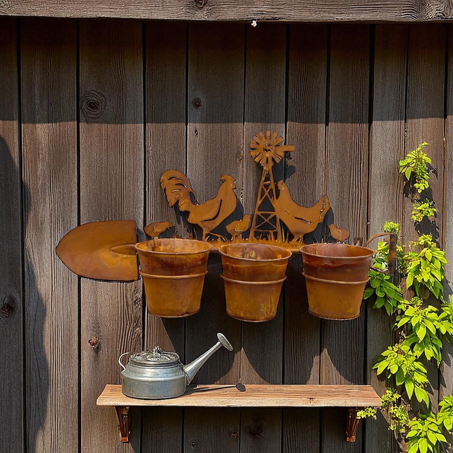 Planter Pot Rooster Chicken Rustic Country
