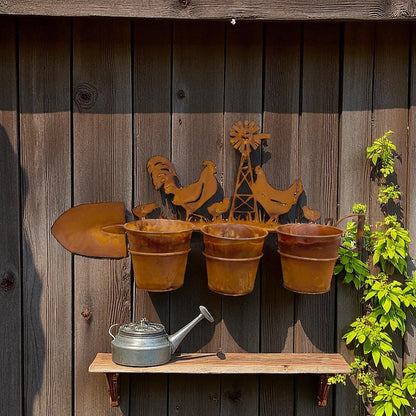 Planter Pot Rooster Chicken Rustic Country