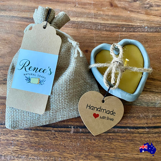 Heart Beeswax Candle Olive Oil Soap Gift Set Aussie Handmade