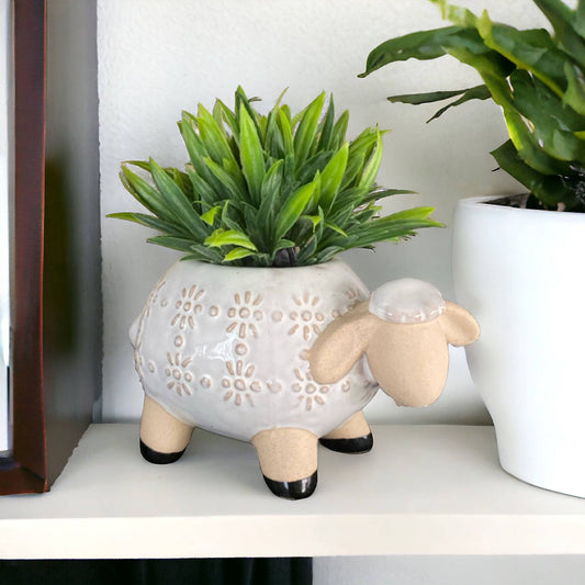 Sheep White Pot Planter Garden - The Renmy Store Homewares & Gifts 