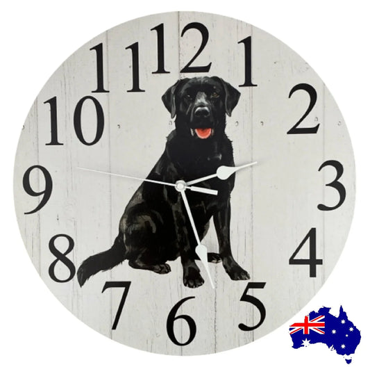 Clock Wall Dog Labrador Retriever Black 30cm 60cm Aussie Made