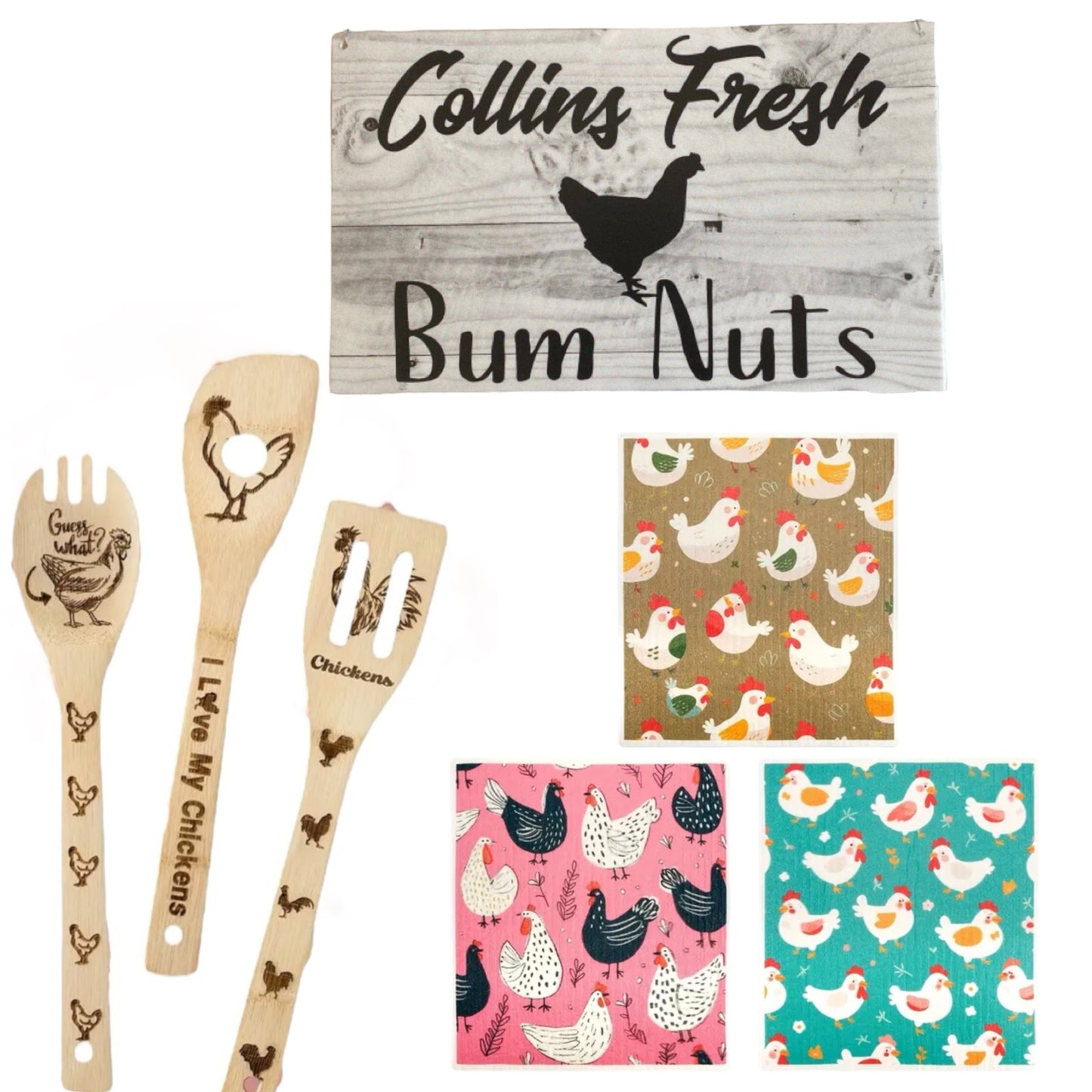 Chicken Lover Utensils Dish Cloths Personalised Kitchen Sign Gift Set - The Renmy Store Homewares & Gifts 