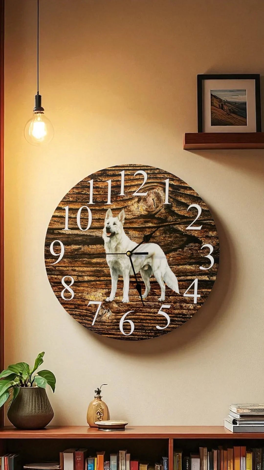 Clock Wall Dog White German Shepherd 30cm 60cm Aussie Made