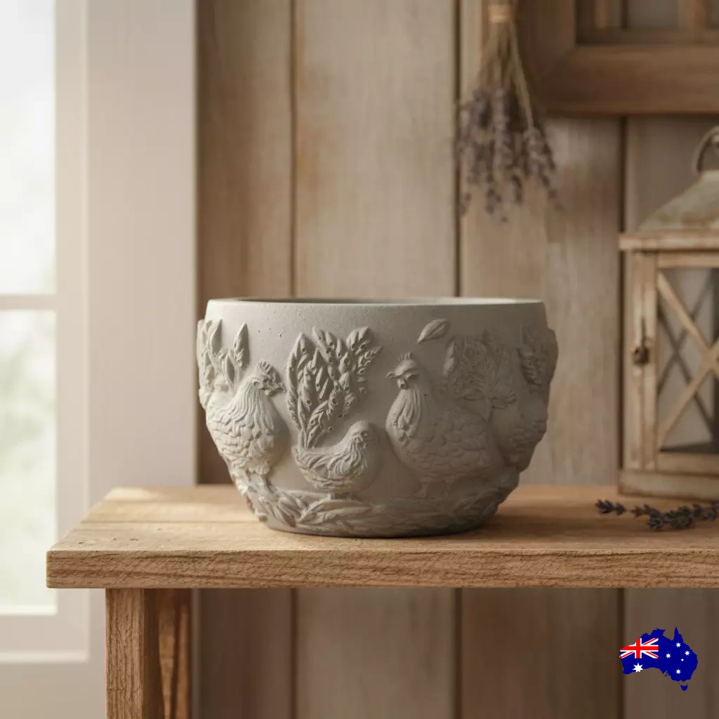 Chicken Rooster Planter Pot | Handmade Concrete Farmhouse Aussie Made Decor