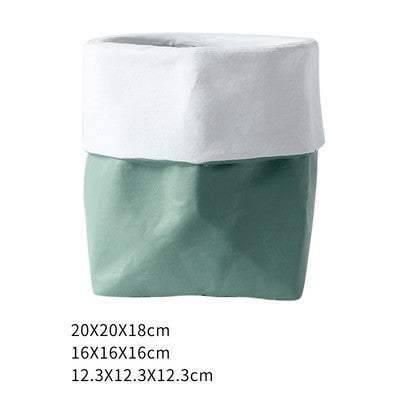 Rustic Bag Planter Pot - Ceramic Paper Bag Flower Pot