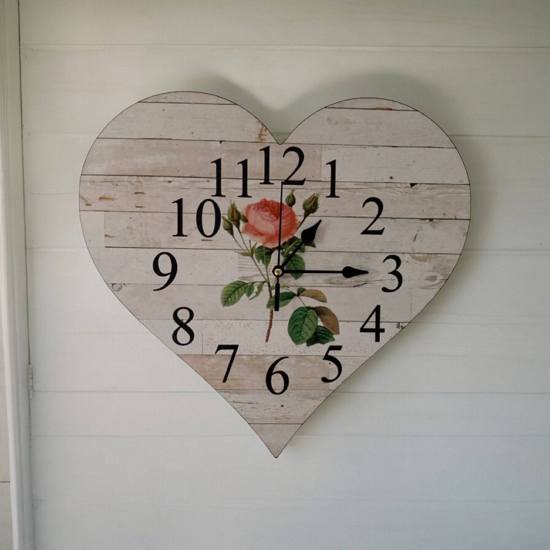 Clock Wall Heart Cottage Rose Aussie Made - The Renmy Store Homewares & Gifts 