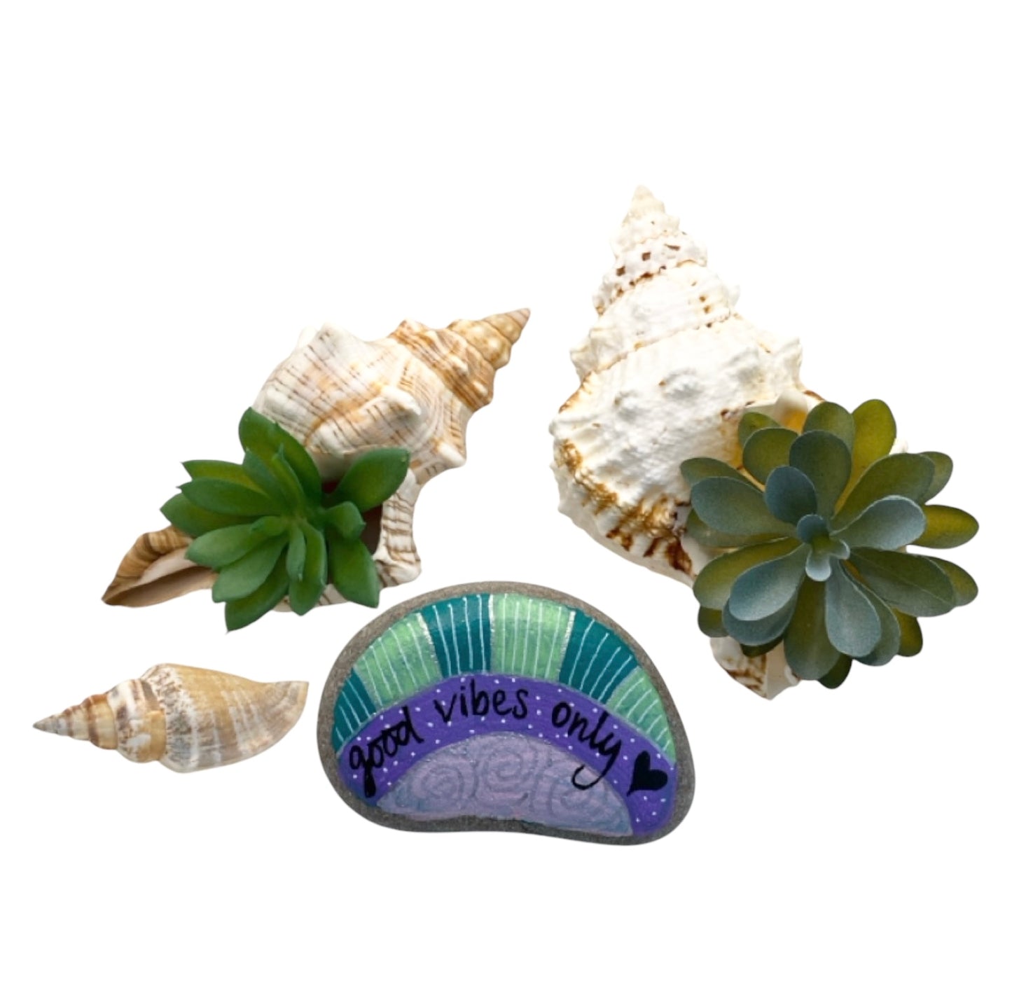 Succulent Shell Good Vibes Rock Gift