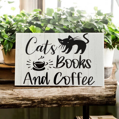 Cats Books and Coffee Sign