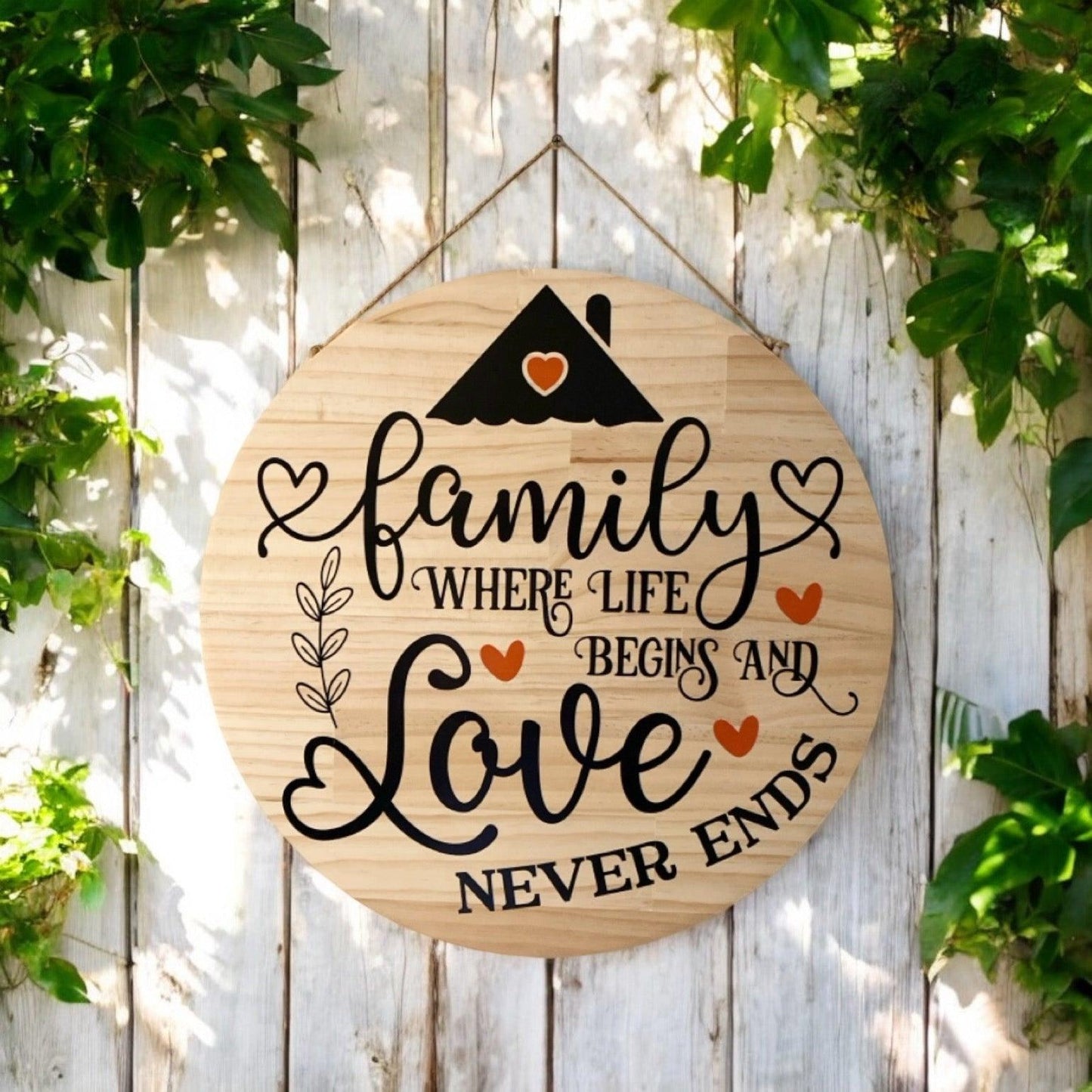 Family Where Life Begins Love Wood Sign - The Renmy Store Homewares & Gifts 