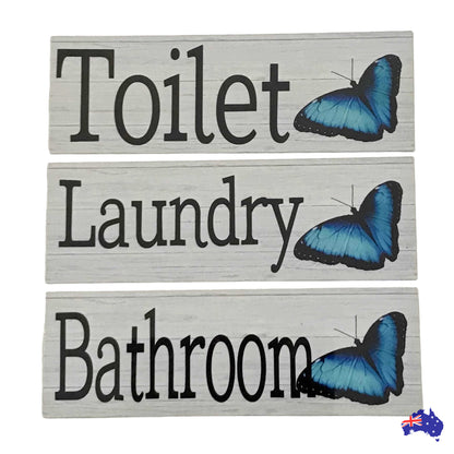 Butterfly Blue Toilet Laundry Bathroom Door Sign - The Renmy Store Homewares & Gifts 