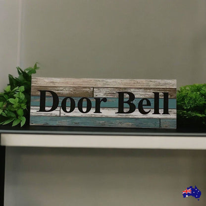 Door Bell Blue Timber Style Sign - The Renmy Store Homewares & Gifts 