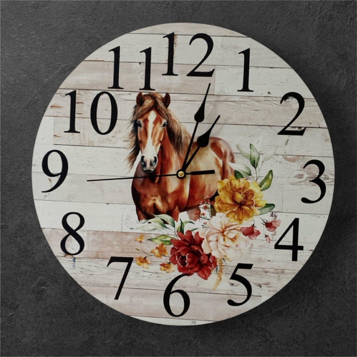 Clock Wall Barb Horse Floral Aussie Made