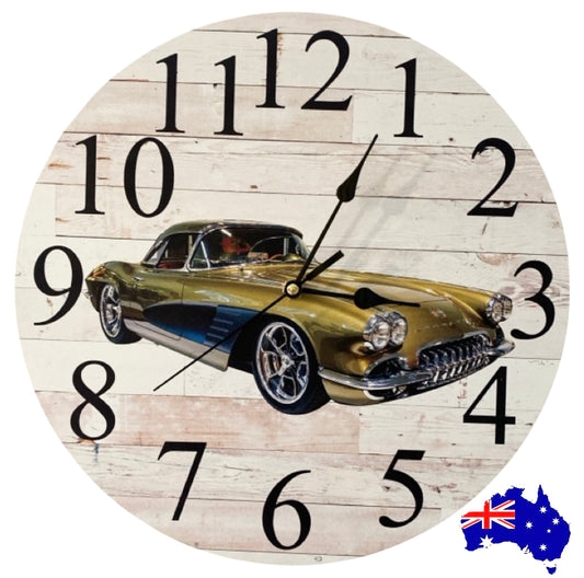 Clock Wall Corvette Car Vintage Retro Aussie Made