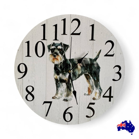 Clock Wall Dog Schnauzer 30cm 60cm Aussie Made