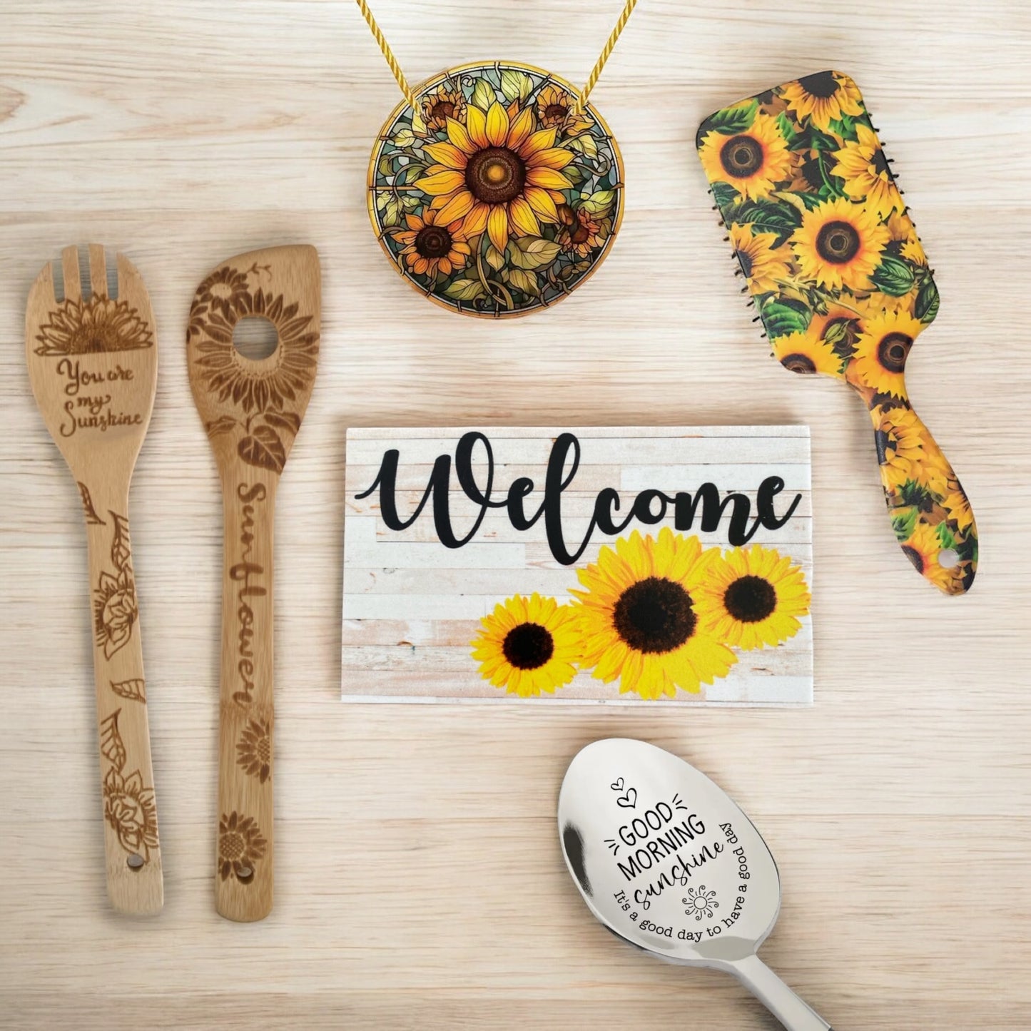 Sunflower Brush Utensils Welcome Sign Gift