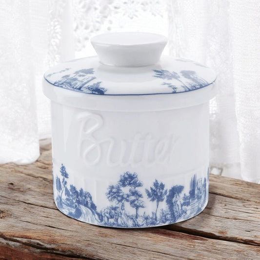 Butter Crock French Provincial Blue