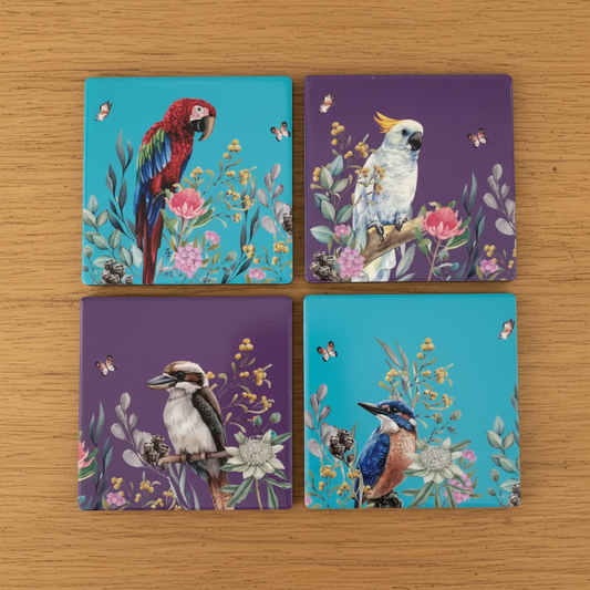 Australian Bird Coasters Set of 4 Ceramic Kookaburra