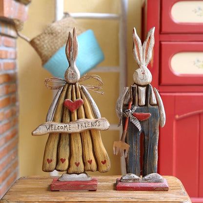 Farmhouse Rabbit Figurine | Mr & Mrs Hoppy | Rustic Wooden Bunny Decor | 38cm