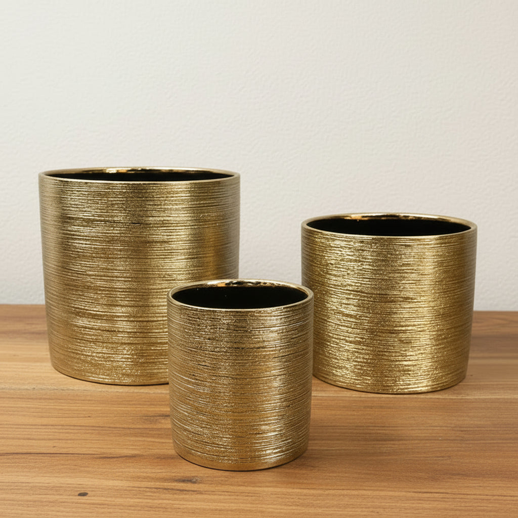 Gold Silver Planter Pot - Metallic Garden Flower Pot