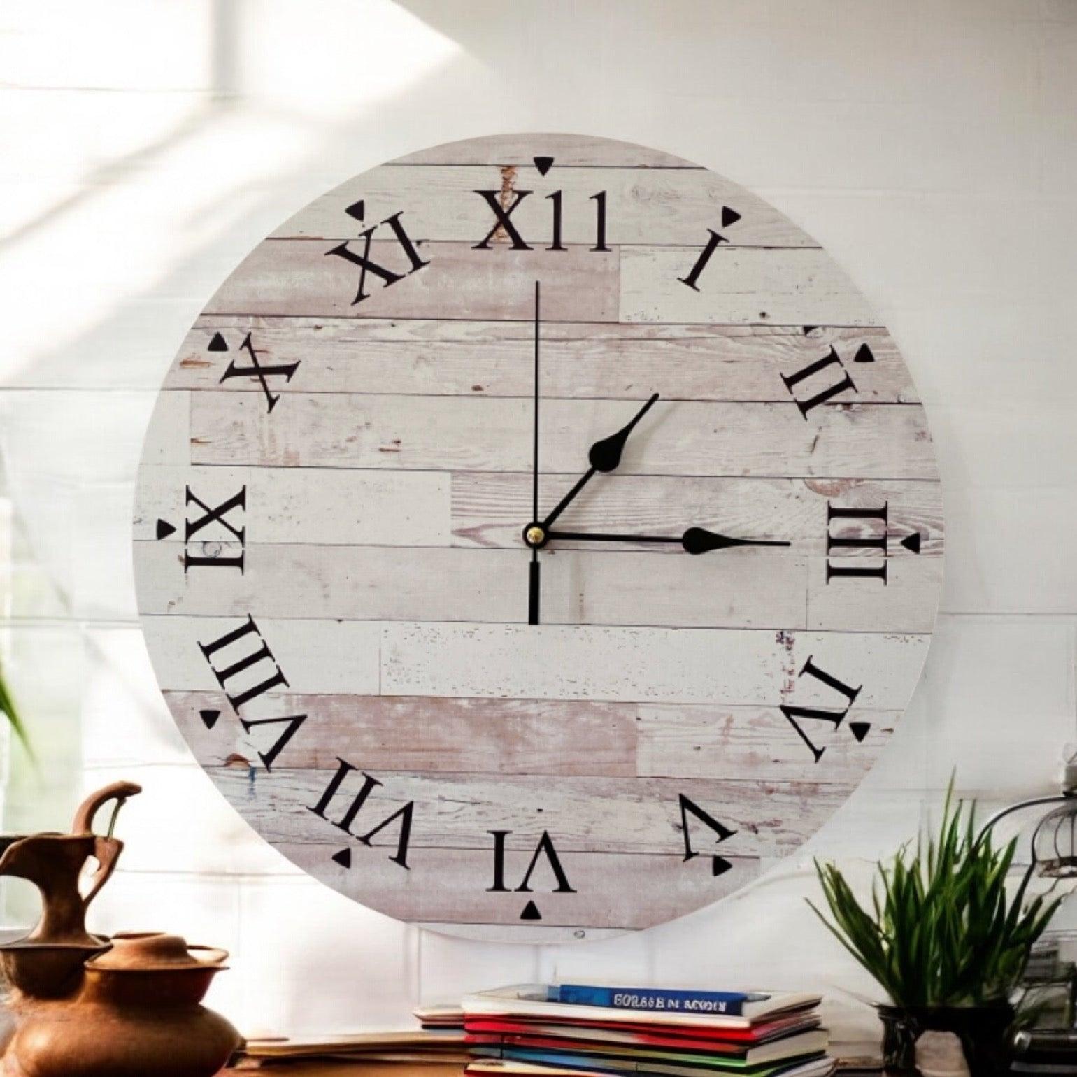 Clock Wall Rustic Wood Roman Numerals Aussie Made - The Renmy Store Homewares & Gifts 