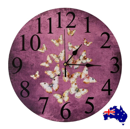 Clock Wall Butterfly Cottage Purple Aussie Made - The Renmy Store Homewares & Gifts 