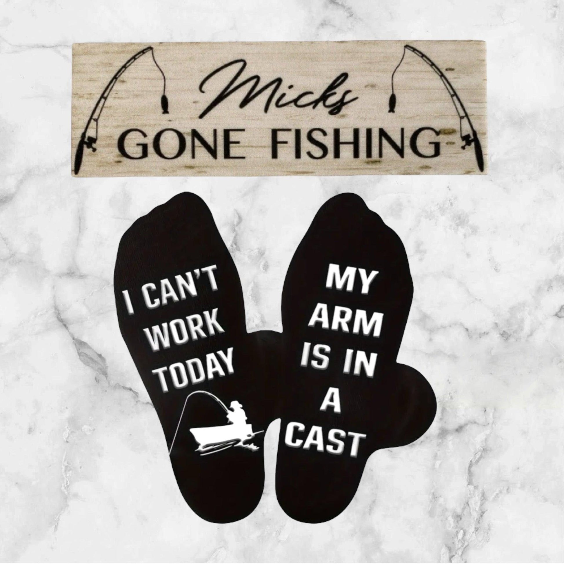 Fish Sock Funny Personalised Gone Fishing Sign Gift - The Renmy Store Homewares & Gifts 