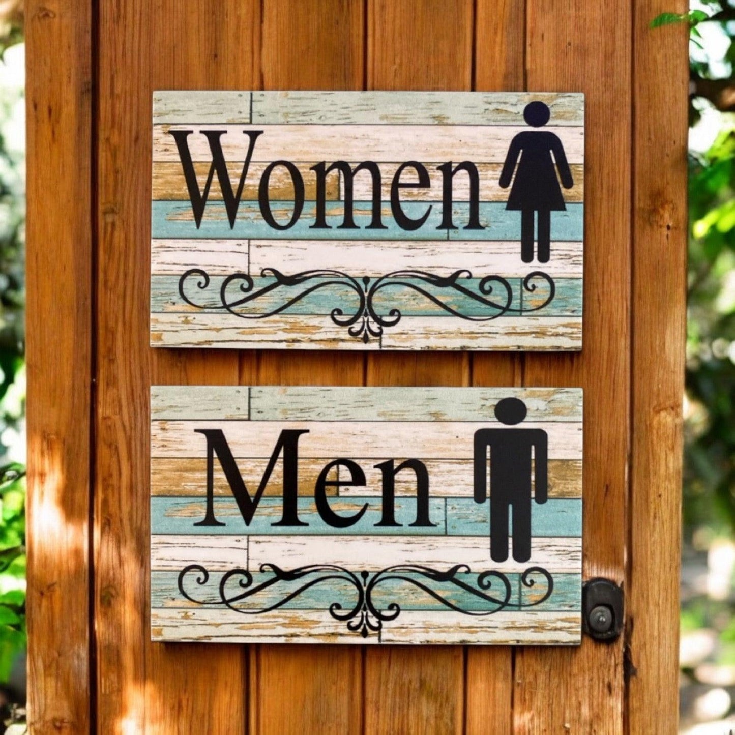 Toilet Door Men Women Rustic Blue Sign - The Renmy Store Homewares & Gifts 