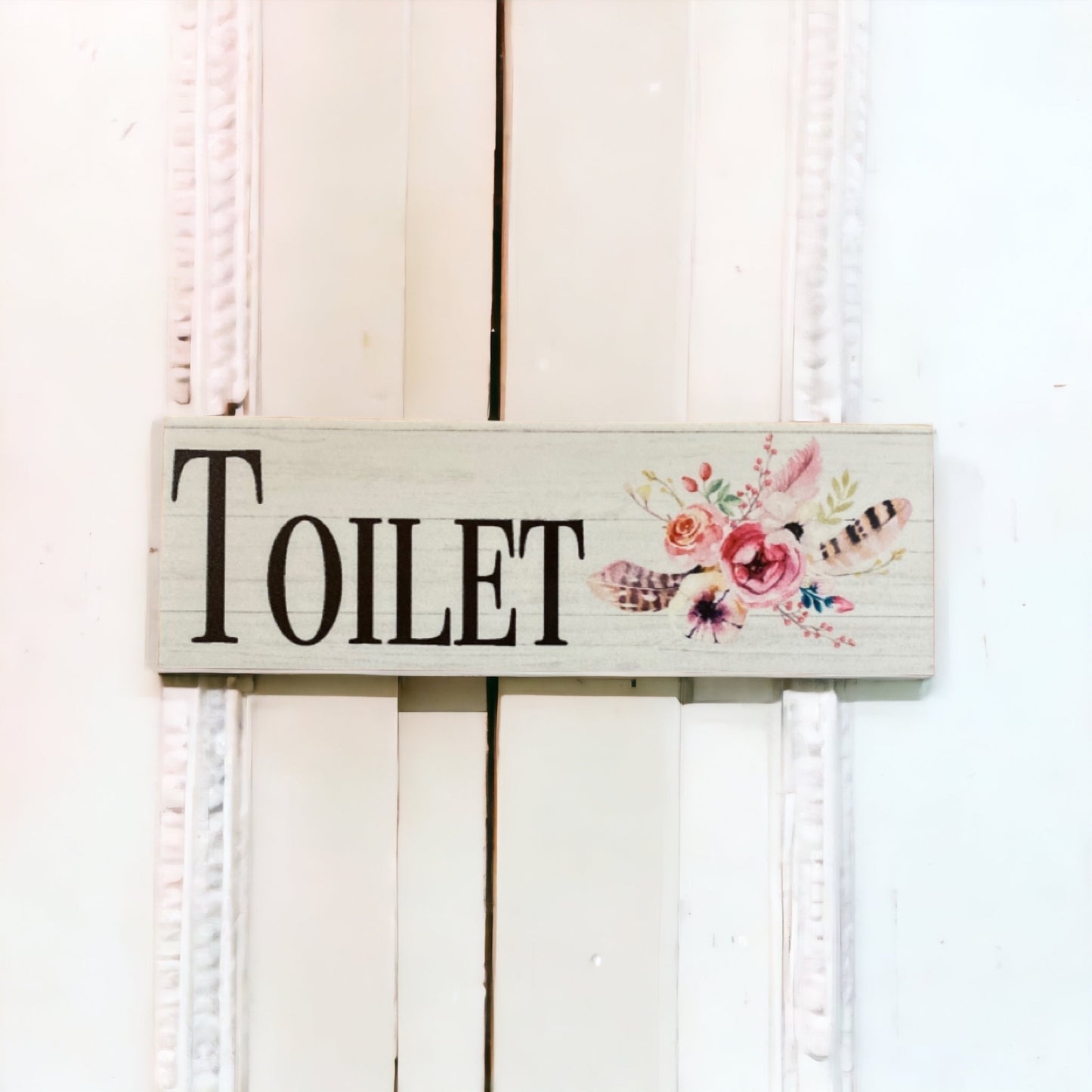 Flowers Feathers Toilet Laundry Bathroom Door Sign